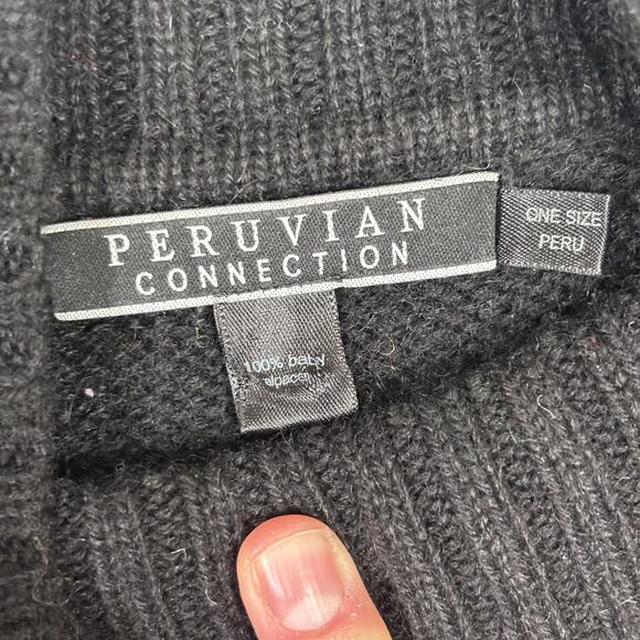 Peruvian Connection 100% Alpaca Poncho OS Turtleneck Black Gold Rust Comfy Cozy - Picture 6 of 9